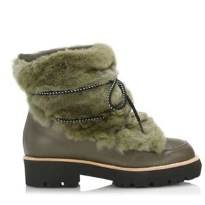 Montelliana 'Jolie' Military Green Rabbit Fur Leather Ankle Boots Size 39